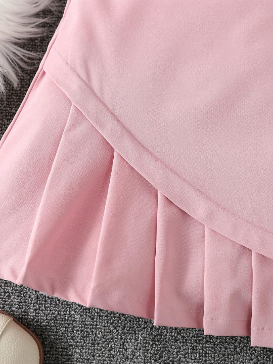 Tween Girl Solid Pleated Hem Skirt