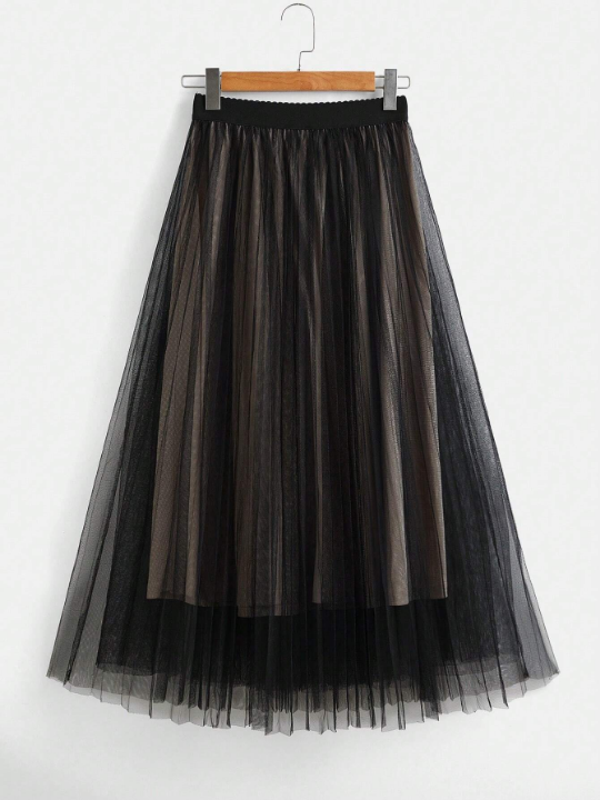 Mulvari Mesh Overlay Pleated Skirt