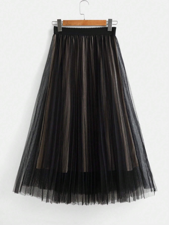 Mulvari Mesh Overlay Pleated Skirt