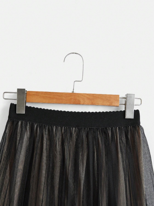 Mulvari Mesh Overlay Pleated Skirt