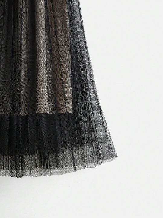 Mulvari Mesh Overlay Pleated Skirt