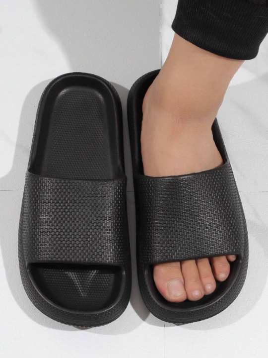 Cool Slides For Men, Texture Embossed Single Band EVA Slippers