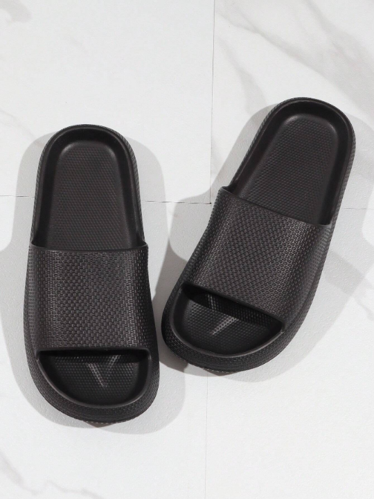 Cool Slides For Men, Texture Embossed Single Band EVA Slippers