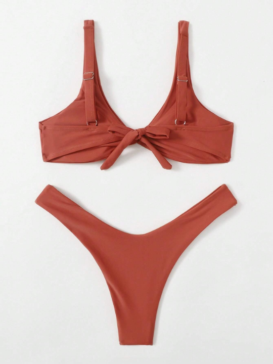 Swim Basics Twist Front High Cut Bikini Swimsuit