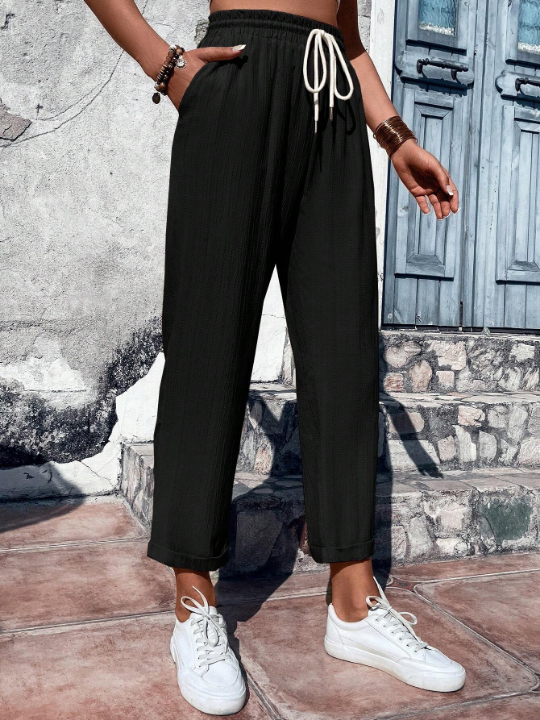 Frenchy Drawstring Waist Straight Leg Pants