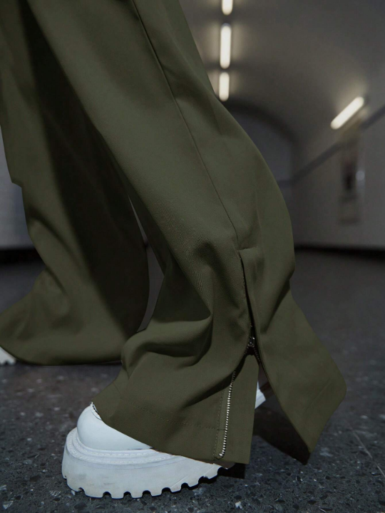 Street Double Waisted Flap Pocket Zip Detail Hem Cargo Pants