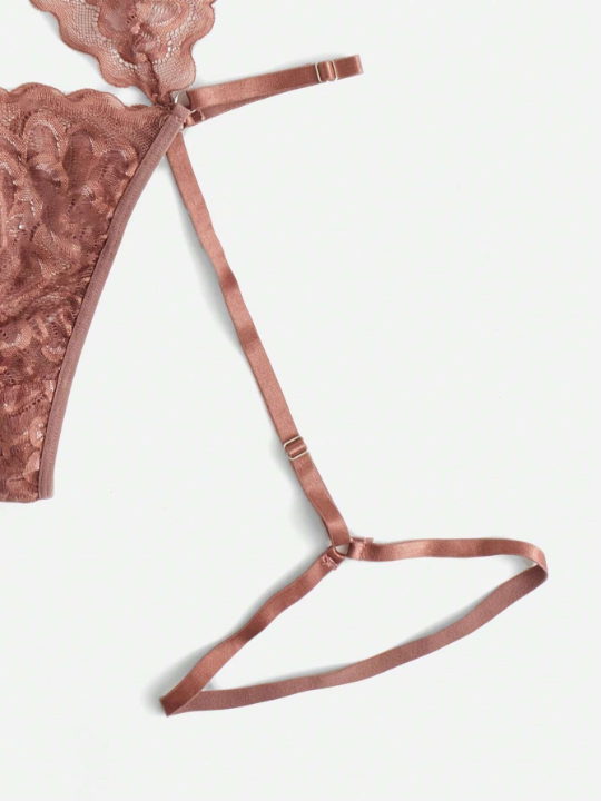 ROMWE Kawaii Floral Lace Underwire Garter Lingerie Set