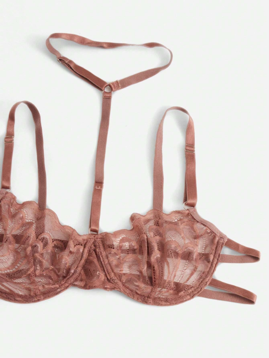 ROMWE Kawaii Floral Lace Underwire Garter Lingerie Set