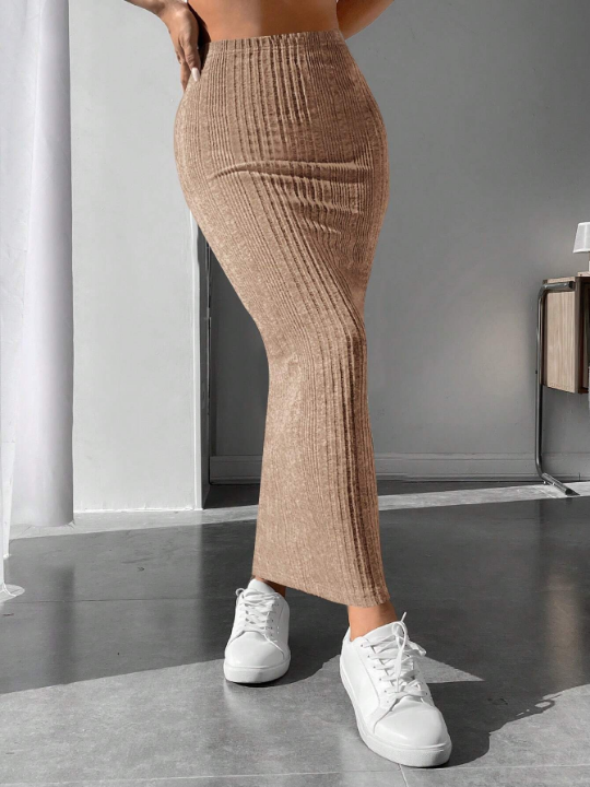 PETITE Solid Ribbed Knit Pencil Skirt