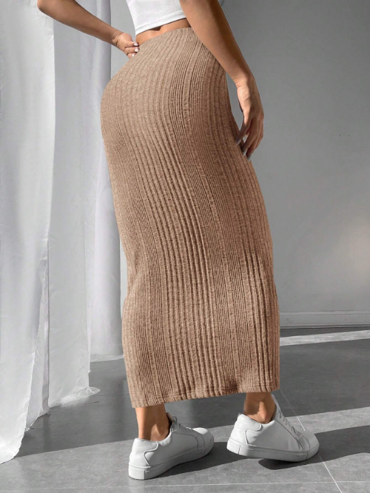 PETITE Solid Ribbed Knit Pencil Skirt