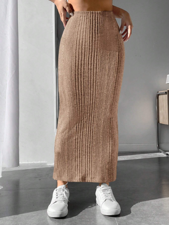 PETITE Solid Ribbed Knit Pencil Skirt