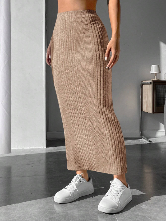 PETITE Solid Ribbed Knit Pencil Skirt