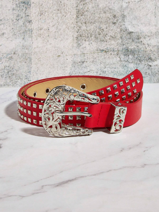 1pc Women's Cowboy Buckle Belt With Pu Decoration Western Style & Punk Fashion For Daily Wear Street