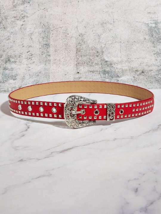 1pc Women's Cowboy Buckle Belt With Pu Decoration Western Style & Punk Fashion For Daily Wear Street