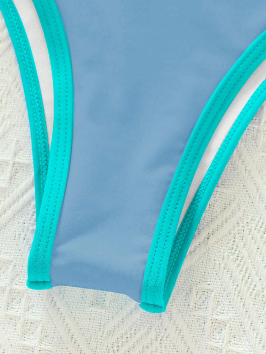 Contrast Binding Triangle Bikini Swimsuit