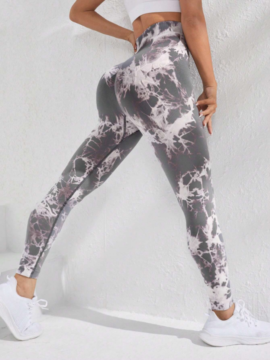 Yoga Trendy Tie Dye Wideband Waist Sports Leggings