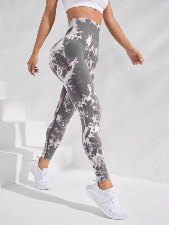 Yoga Trendy Tie Dye Wideband Waist Sports Leggings