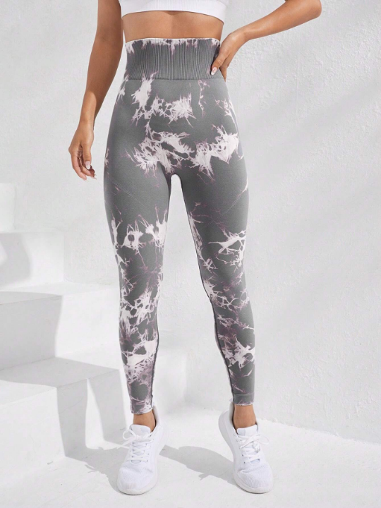 Yoga Trendy Tie Dye Wideband Waist Sports Leggings