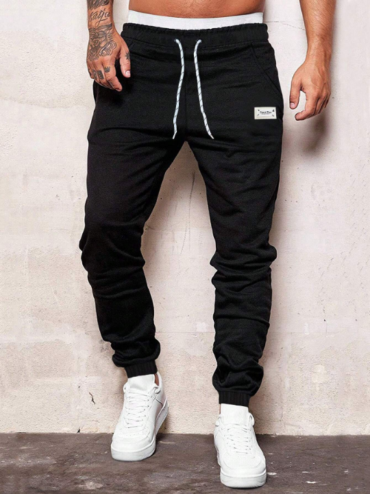 Manfinity Homme Men Letter Patched Drawstring Waist Sweatpants