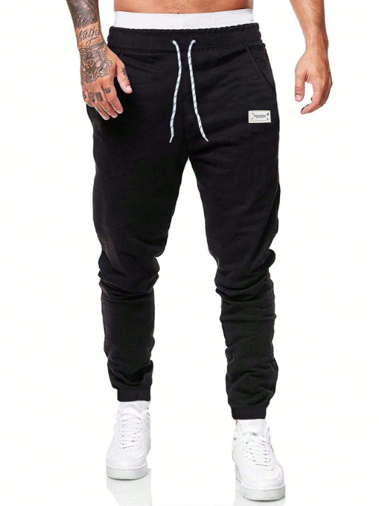 Manfinity Homme Men Letter Patched Drawstring Waist Sweatpants