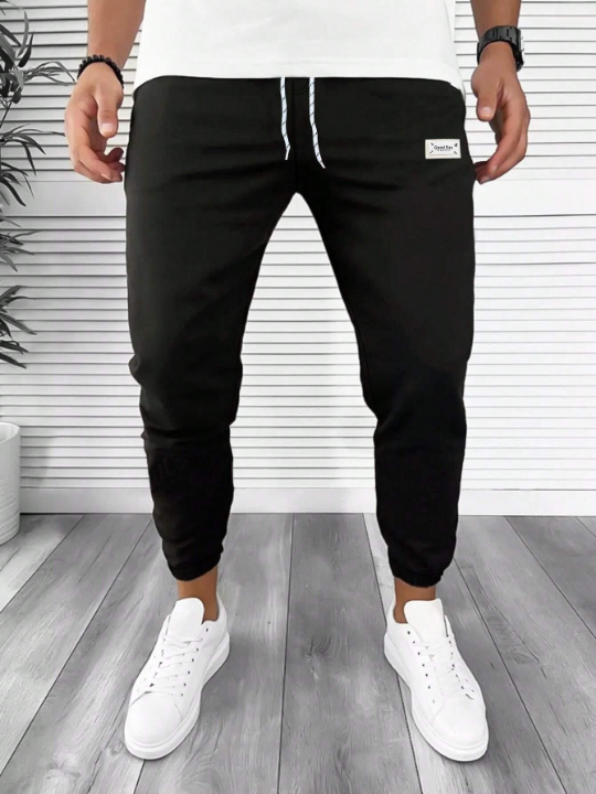 Manfinity Homme Men Letter Patched Drawstring Waist Sweatpants