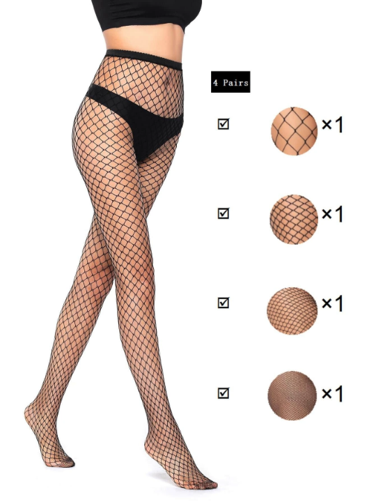 4pairs Women Minimalist Fishnet Tights For Daily Life