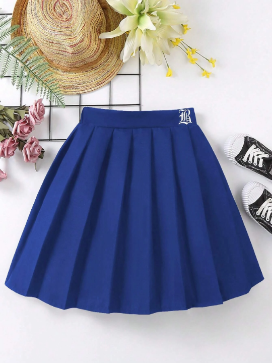 Tween Girl Letter Graphic Pleated Skirt