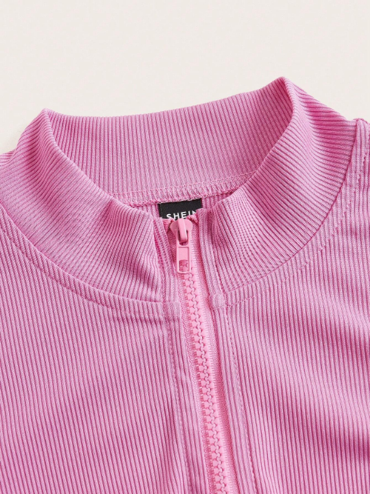 EZwear Y2k Pink Ribbed Knit Zip Up Jacket