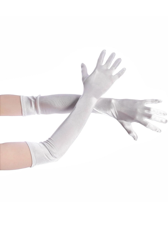 1 Pair Women's Long White Satin Gloves, Elegant Simple Design, Perfect For Daily Dance Party And Stage Performance