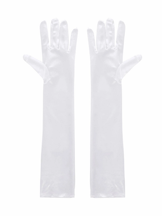 1 Pair Women's Long White Satin Gloves, Elegant Simple Design, Perfect For Daily Dance Party And Stage Performance