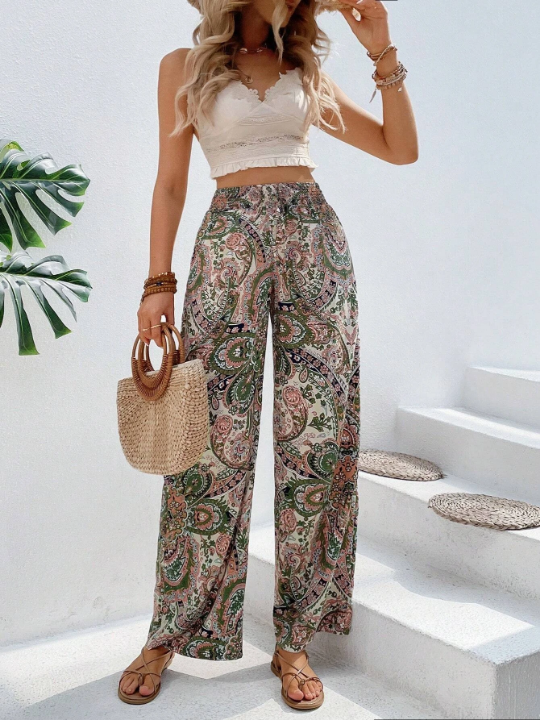 VCAY Paisley Print Wide Leg Pants