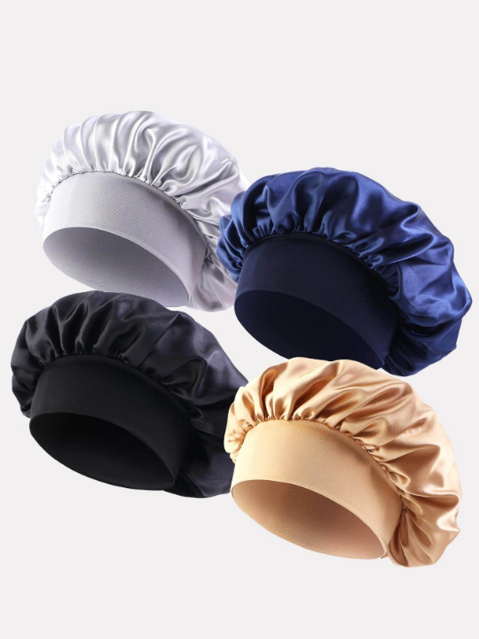 4pcs Men Solid Casual Hair Bonnet For Daily Life