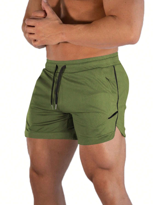 Sport PWRUP Men Contrast Trim Drawstring Waist Split Hem Sports Shorts