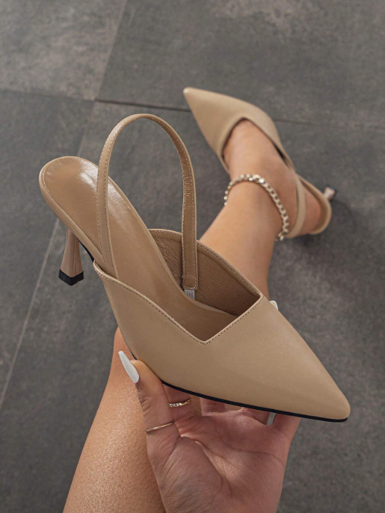 Women Point Toe Stiletto Heeled Slingback Pumps, Elegant Outdoor Pumps