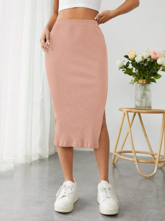 PETITE Solid Split Thigh Skirt