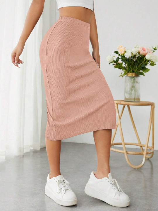 PETITE Solid Split Thigh Skirt