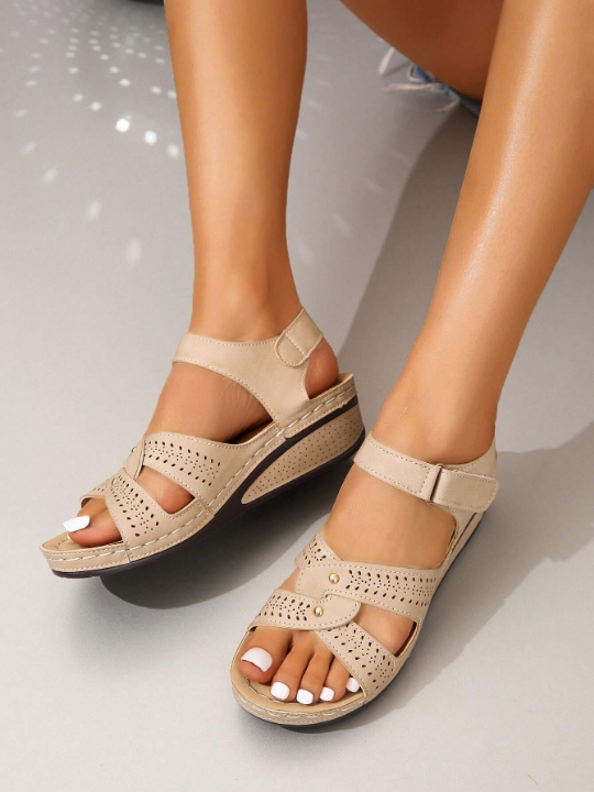 Women Hollow Out Ankle Strap Wedge Sandals, Vacation Sandals