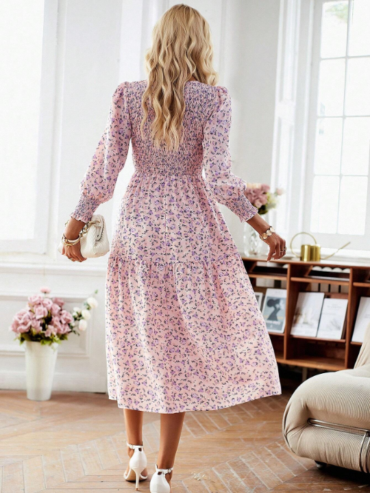 Frenchy Ditsy Floral Print Puff Sleeve Ruffle Hem Dress