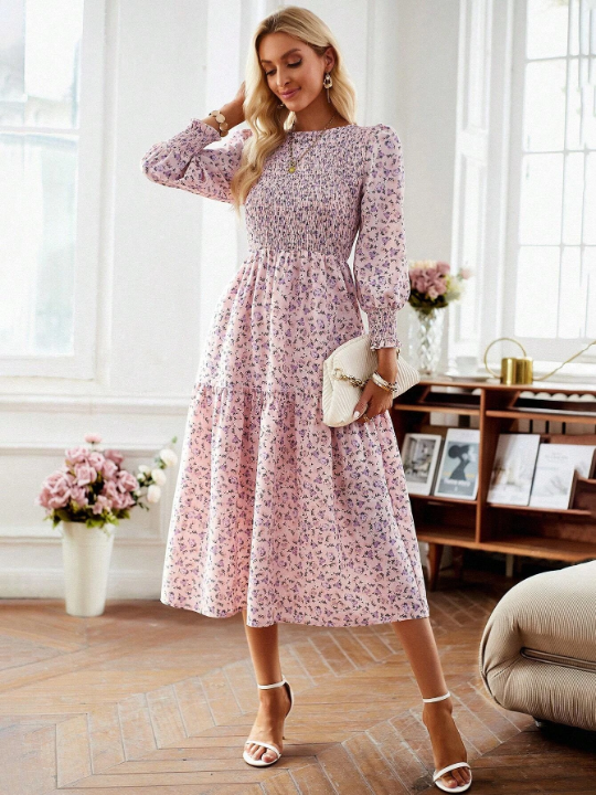 Frenchy Ditsy Floral Print Puff Sleeve Ruffle Hem Dress