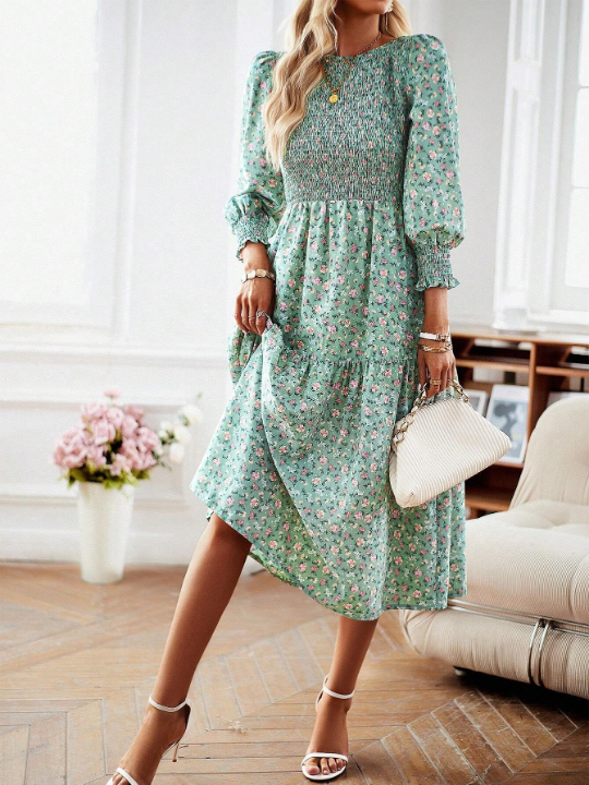 Frenchy Ditsy Floral Print Puff Sleeve Dress