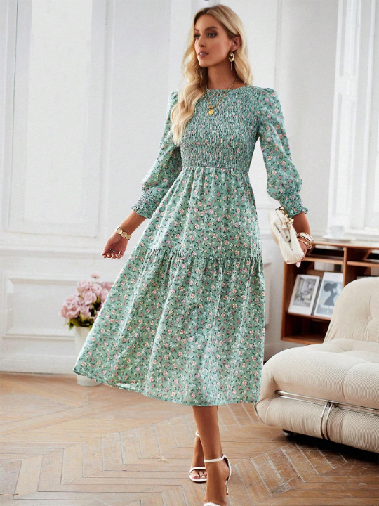 Frenchy Ditsy Floral Print Puff Sleeve Dress