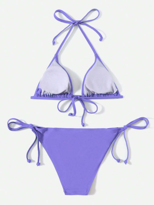 Swim Basics Solid Triangle Tie Side Bikini Swimsuit