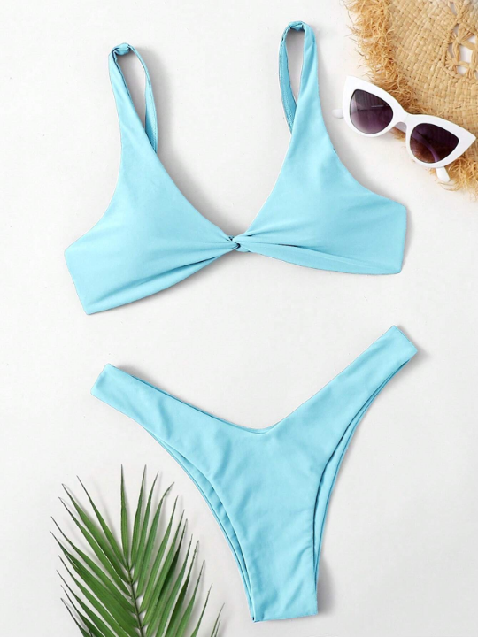 Swim Basics Twist High Cut Bikini Swimsuit