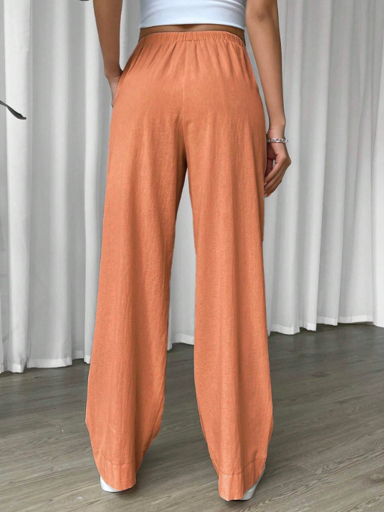 EZwear Linen Drawstring Waist Slant Pocket Wide Leg Pants