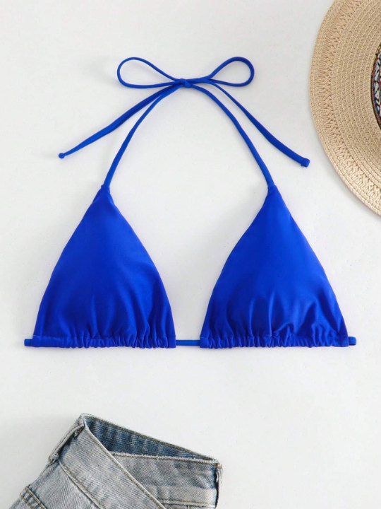 Swim Basics Solid Triangle Halter Bikini Top