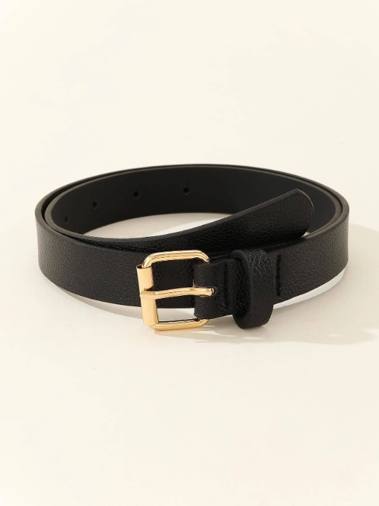 1pc Women's Square Buckle Simple All-Match Dress/Jeans Decoration Black Belt Suitable For Daily Office Wear