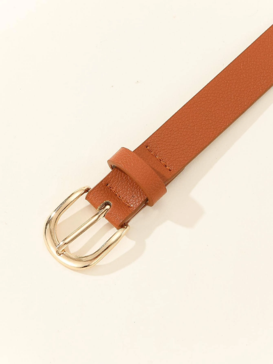 1pc Women's Simple And Versatile Metal Square Buckle Belt, Suitable For Daily Wear With Dresses, Jeans, And Suit Pants