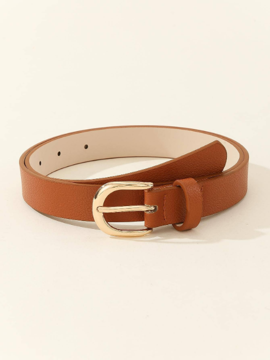 1pc Women's Simple And Versatile Metal Square Buckle Belt, Suitable For Daily Wear With Dresses, Jeans, And Suit Pants
