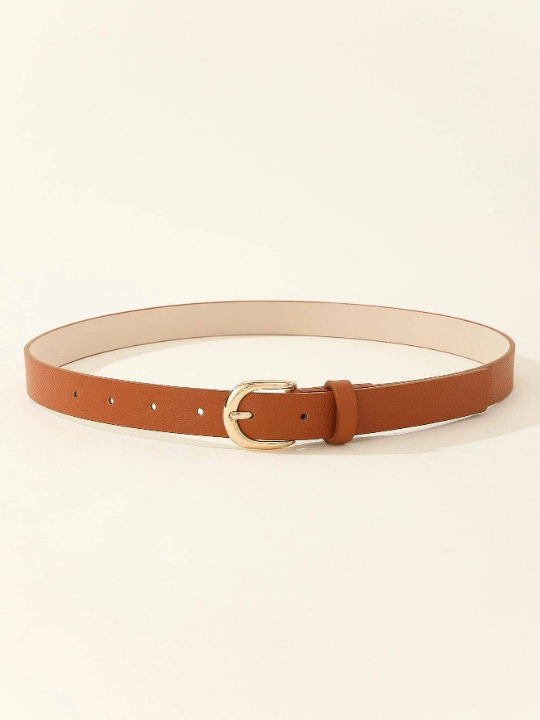 1pc Women's Simple And Versatile Metal Square Buckle Belt, Suitable For Daily Wear With Dresses, Jeans, And Suit Pants