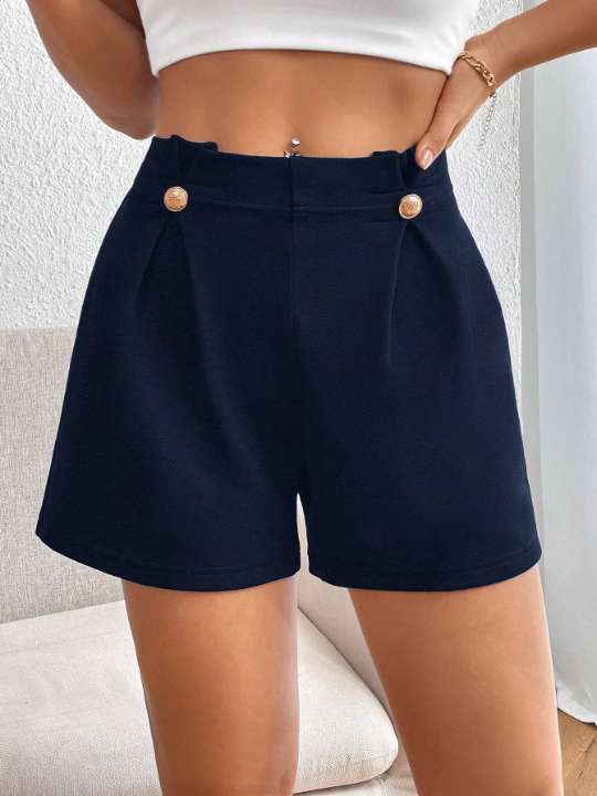 Priv Solid Button Detail Shorts